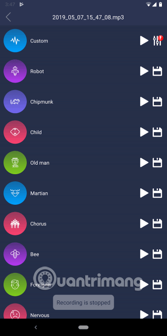 Chọn hiệu ứng trên Voice Changer