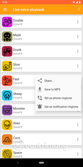 Các tùy chọn file âm thanh đầu ra