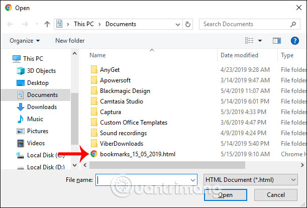 Chọn file bookmark