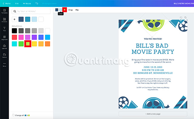 Bảng điều khiển Color sẽ hiển thị