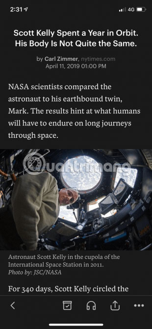 Theme tối màu sẽ giúp bạn theo dõi danh sách đọc vào ban đêm mà không làm ảnh hưởng đến mắt