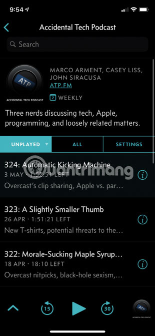 Overcast có hai theme: Dark và Black