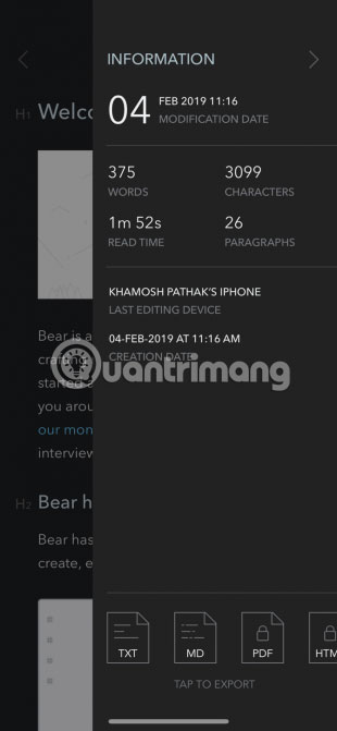Bear hỗ trợ chế độ Dark Mode