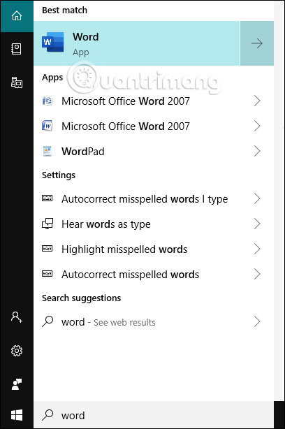 Mở Word trên Win 10