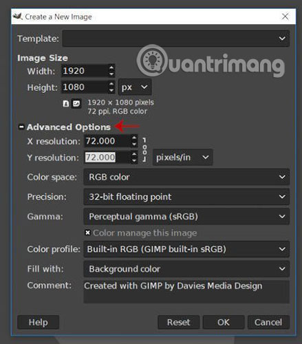 Đặt chiều rộng và chiều cao