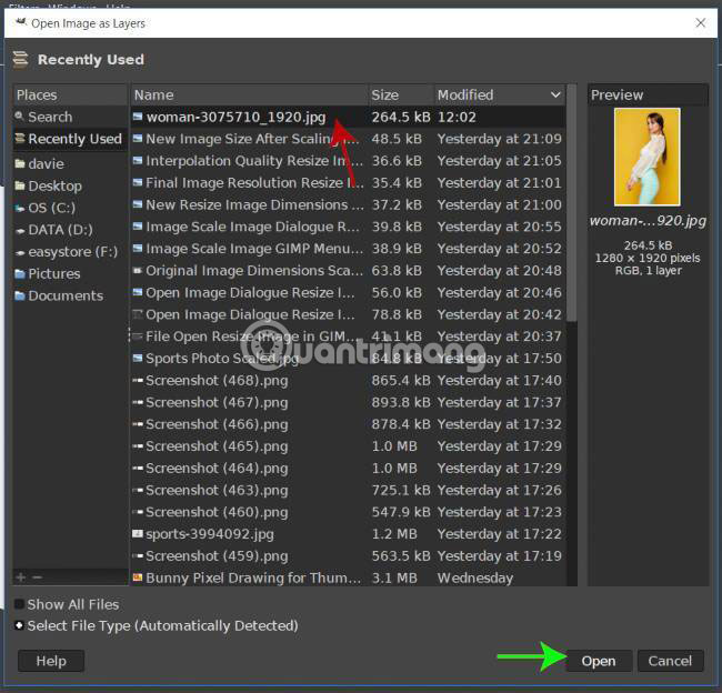 Chọn Open as layer