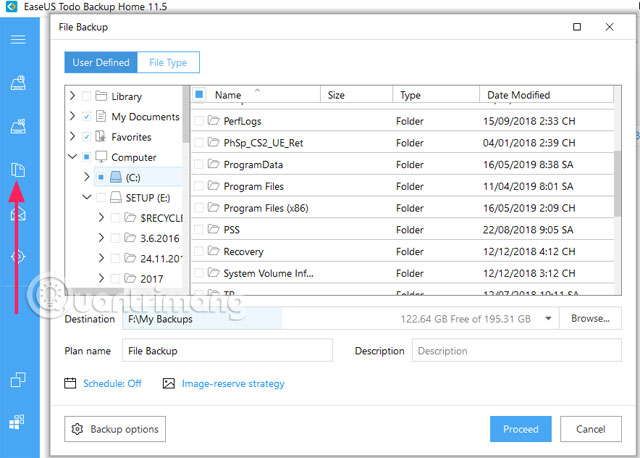 Chọn dữ liệu riêng để sao lưu EaseUS Todo Backup