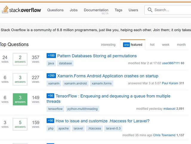 Giao diện Stack Overflow