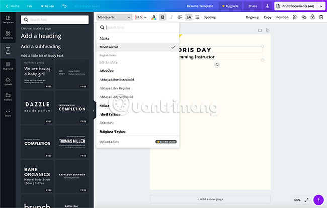 Thay đổi phông chữ