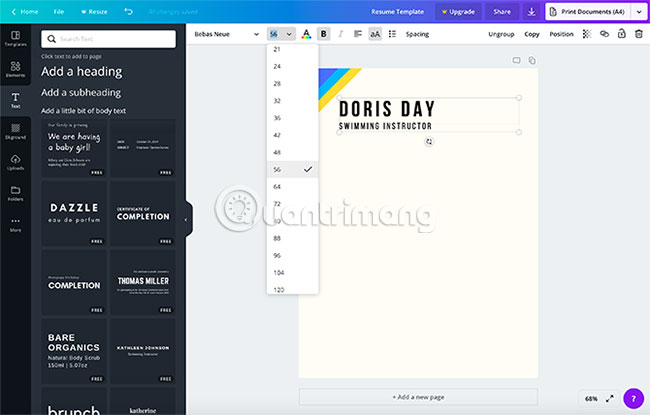 Thay đổi kích thước chữ