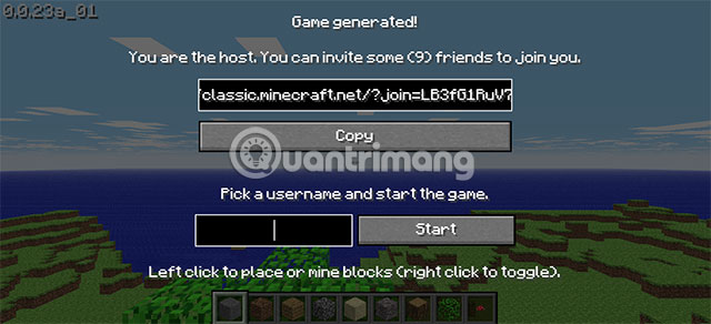 Share link để chơi Minecraft web cùng bạn bè
