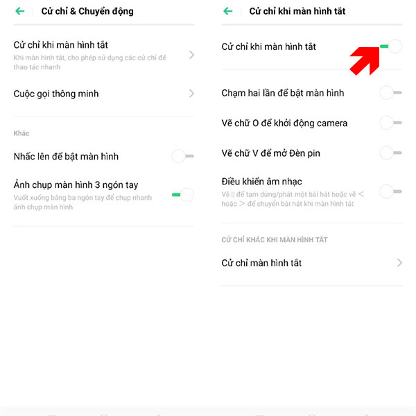 Cử chỉ khi ở màn hình khóa
