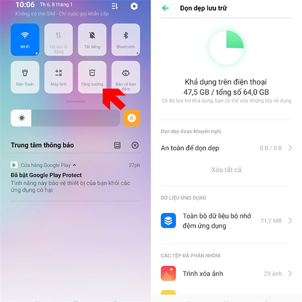 Hiển thị tốc độ mạng và phần trăm pin