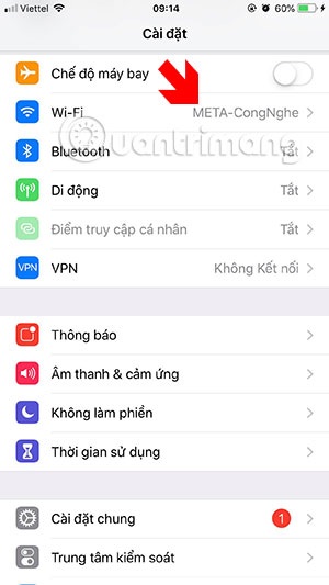 Mở danh sách wifi iphone