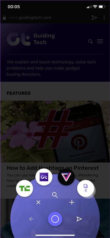 Điều hướng một tay trên Opera Touch