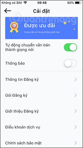 Giao diện Cài đặt
