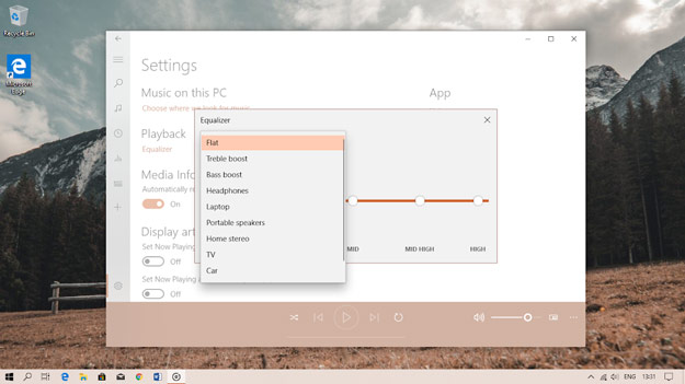 Groove Music ở bản cập nhật Windows 10 May 2019 được bổ sung thêm tính năng điều chỉnh hiệu ứng âm thanh