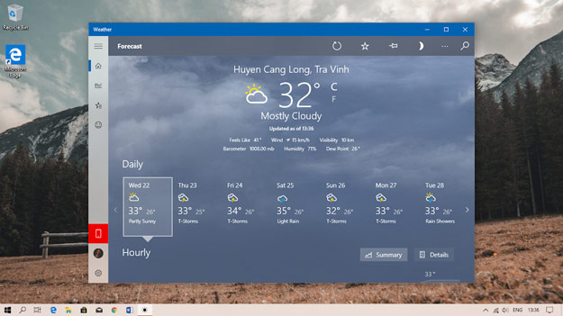 Ứng dụng thời tiết trên Windows 10 May 2019 tương đối giống trên iOS…