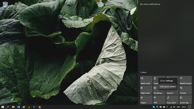 Action Center được điều chỉnh lại đôi chút