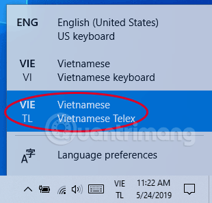 Chọn Vietnamese Telex để nhập tiếng Việt