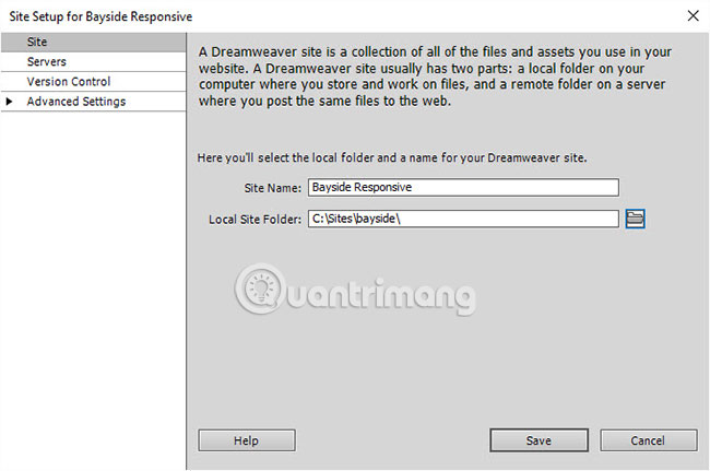 Nhấp vào biểu tượng thư mục bên cạnh trường Local Site Folder