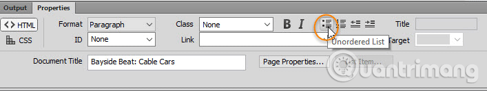 Click vào icon Unordered List