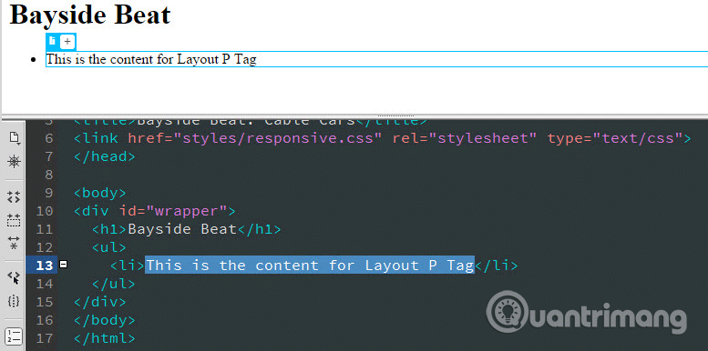 Phần tử <li> đơn được lồng trong một cặp thẻ <ul>