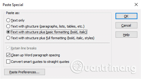 Mở hộp thoại Paste Special