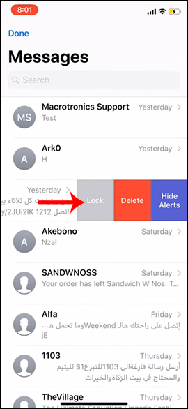 Nhấn Lock khóa tin nhắn