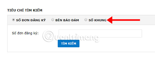 Chọn tra cứu bằng số khung