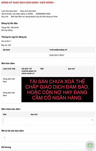 Thông tin tài sản chưa xóa thế chấp giao dịch 