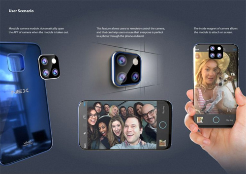 Hệ thống ba camera và đèn LED của Vivo Nex 2 được xếp thành hình vuông và được gắn vào mặt sau