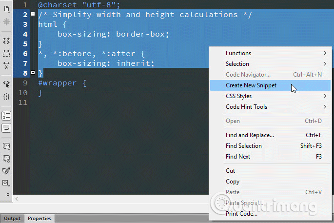 Chọn Create New Snippet