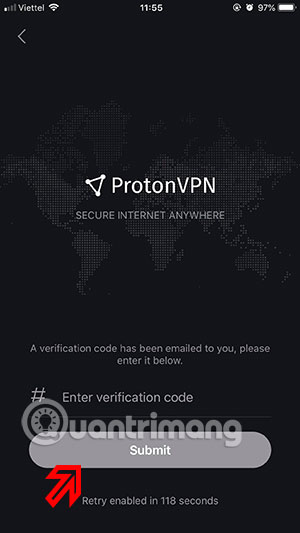 Submit mã xác nhận