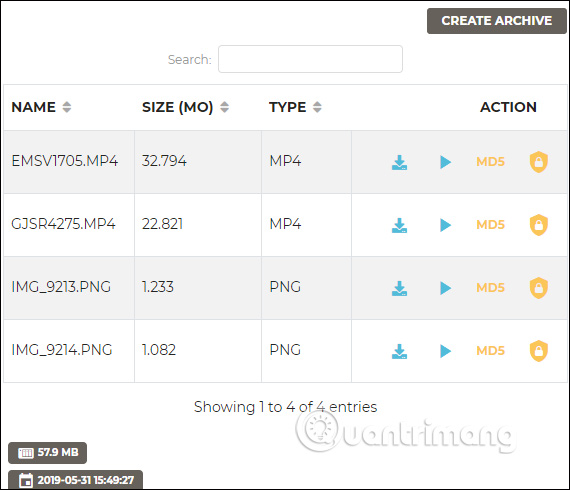 Các file nhận được