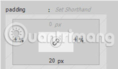 Xác định vị trí công cụ trực quan padding, rồi đặt giá trị ở bên trái và bên phải thành 4% và 20px ở phía dưới