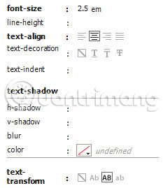 Các thuộc tính text-align và text-transform được đặt bằng các biểu tượng