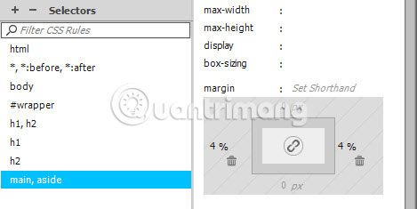 Hãy tạo một bộ chọn nhóm cho main, aside