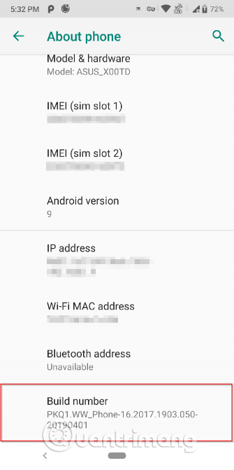 Tìm số build number
