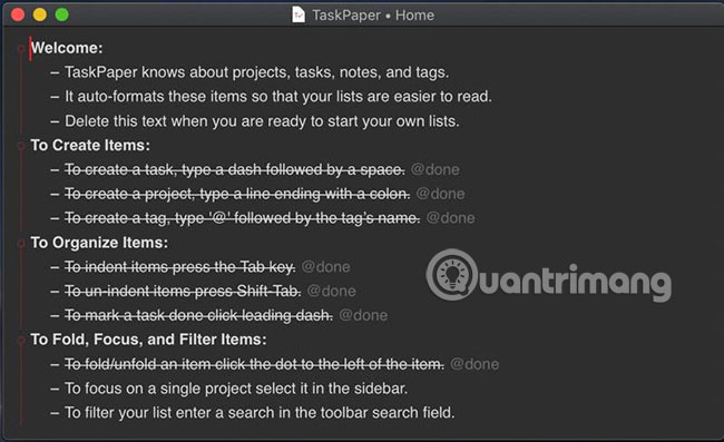 Dark Mode trong TaskPaper