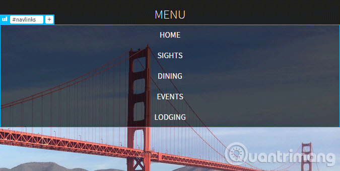 Hình ảnh Golden Gate Bridge sẽ chuyển xuống phía sau liên kết điều hướng