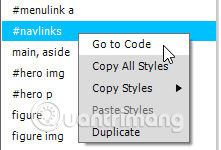 Chọn Go to Code từ menu ngữ cảnh