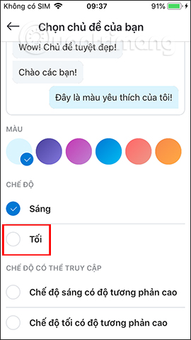 Chọn chế độ tối