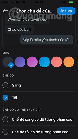 Giao diện nền tối