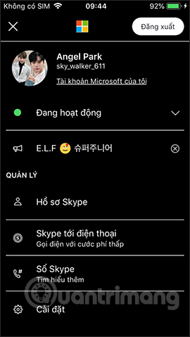 Giao diện tài khoản nền đen