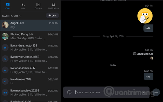 Giao diện Skype PC nền đen