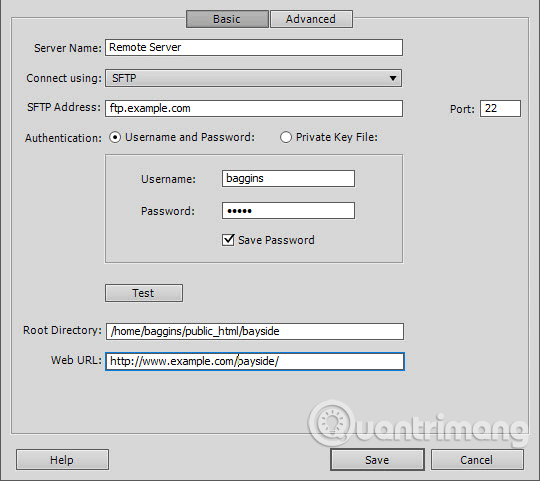 Thiết lập khi kết nối bằng SFTP