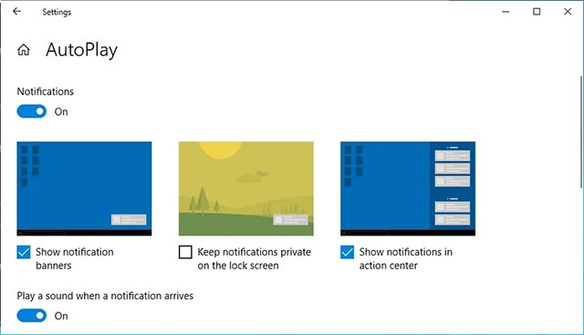 Trang cài đặt thông báo AutoPlay