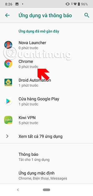 Chọn ứng dụng Chrome