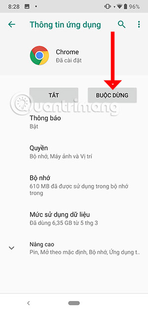Buộc dừng Chrome